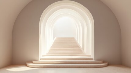 Light abstract geometry and stairs with arch. Mockup illustration