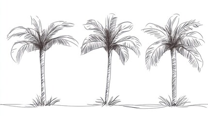 Fototapeta premium Sketch of three palm trees on a beach
