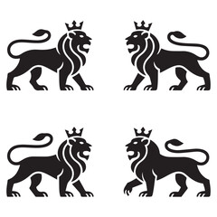 Royal heraldic Vector Black silhouettes lions. with white background