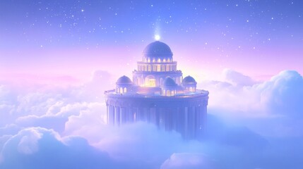 Obraz premium Floating Palace in Cloudy Night Sky