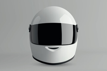 Front view of futuristic white helmet with wide black visor