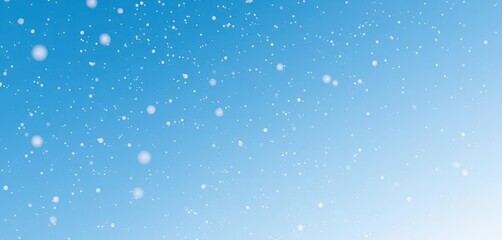 Delicate snowflakes drift down onto a serene, expansive blue winter sky, elegant, winter wonderland, calm