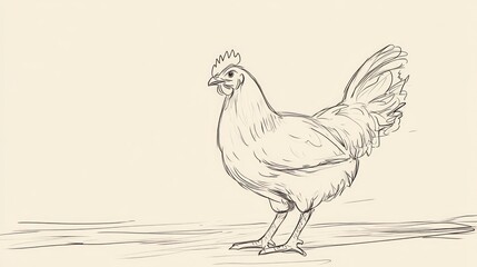 Sketch of hen standing on farm background