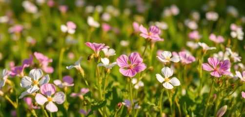 Obraz premium Delicate white and pink Bacopa monnieri blossoms in a field, aromatic flowers, organic, image