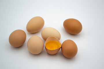A lot of fresh organic chicken eggs in rows like at the farmer market 