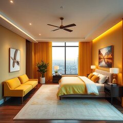 modern luxury bedroom interior yellow color