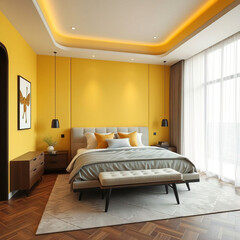 modern luxury bedroom interior yellow color