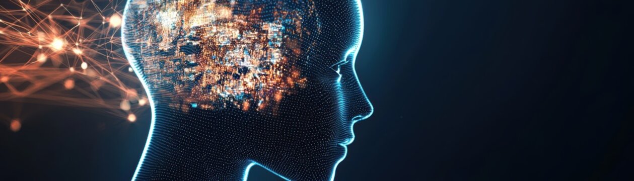 Creating a multilingual ai tutor for effective learning experiences in virtual environments,A digital silhouette of a head filled with vibrant connections, symbolizing advanced technology