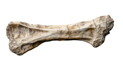 Ancient Bone Fossil: A detailed close-up of an ancient fossilized bone, showcasing its texture and age.  The bone's unique shape and markings hint at a fascinating prehistoric past. 
