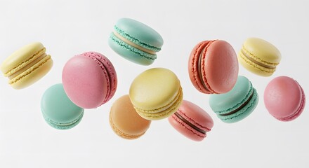 Obraz premium top view colorful macaroon isolated on white background.