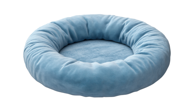 Cozy Pet Bed: A soft and inviting blue pet bed, ideal for snuggling and rest. The round design and plush material offer a comfortable and secure space for your furry friend.