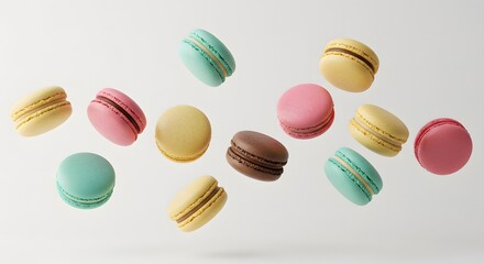 Obraz premium top view colorful macaroon isolated on white background.