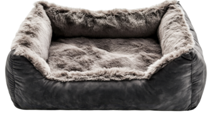 Luxurious Pet Bed: A plush, gray faux fur pet bed offers ultimate comfort and style for your beloved furry friend. The soft, inviting texture promises a cozy and restful sleep.