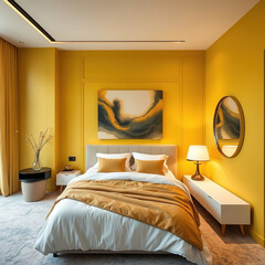 modern luxury bedroom interior yellow color