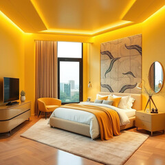 modern luxury bedroom interior yellow color