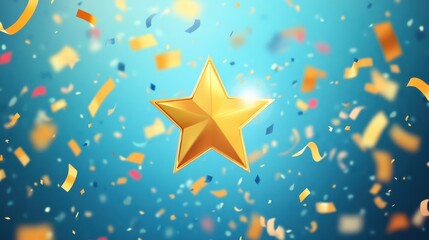 Celebrating achievements gold star medal award ceremony bright blue background graphic design illustration