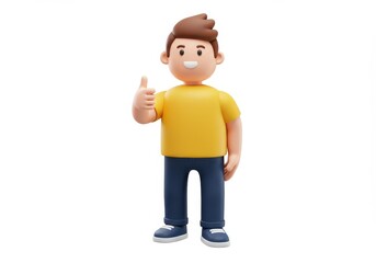 3D illustration of a humanoid figure giving a thumbs-up with a confident stance and positive expression