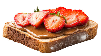 Strawberry Almond Butter Toast: A slice of toasted bread topped with creamy almond butter and fresh strawberry slices.