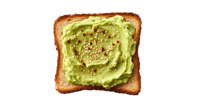 Avocado Toast Delight: A fresh and vibrant slice of toast topped with creamy avocado, sprinkled with sesame seeds for a touch of savory elegance. A delicious and healthy start to your day.