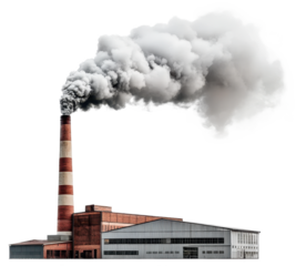 Industrial Factory Plant with Smoke Stack Emissions Pollution Air Isolated On Transparent Background