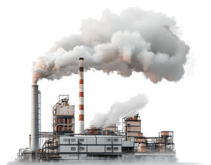 Industrial Factory Pollution Smoke Stacks and Air Emissions from Manufacturing Plant Isolated On Transparent Background