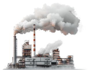 Industrial Factory Pollution Smoke Stacks and Air Emissions from Manufacturing Plant Isolated On Transparent Background