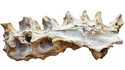Fototapeta premium Unique Bone Structure: Intricate details of a weathered bone, possibly from an ancient animal, showcase its unique texture and shape. The bone's pale creamy color contrasts with its rough.
