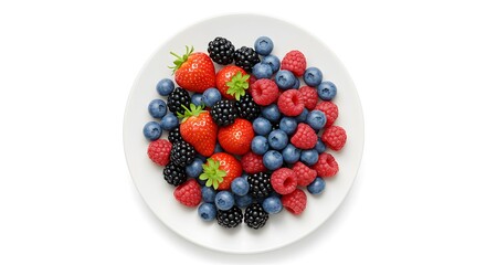top view fresh berries isolated on white background.