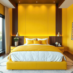 modern luxury bedroom interior yellow color