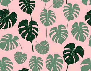 Fototapeta premium Pink and Green Monstera Leaf Pattern