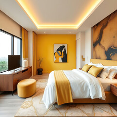 modern luxury bedroom interior yellow color