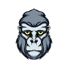 Gorilla head mascot icon with aggressive expression vector colored illustration
