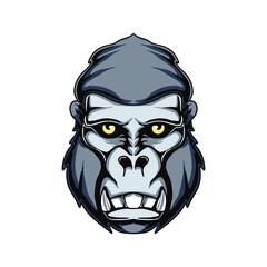 Gorilla head mascot icon with aggressive expression vector colored illustration