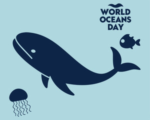Obraz premium World Ocean's Day with Whale, Turtle, Starfish, and Jellyfish Vector.