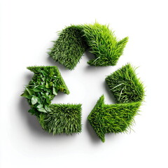 symbole recyclage en herbe verte sur fond blanc 