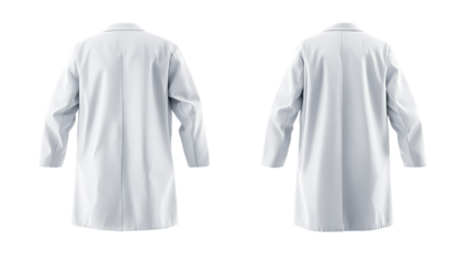White Lab Coat: Front and Back Views on Transparent Background, PNG