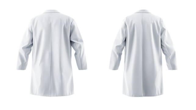 White Lab Coat: Front and Back Views on Transparent Background, PNG