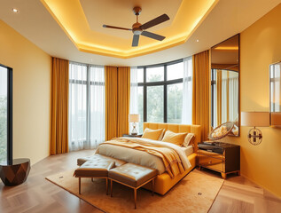 modern luxury bedroom interior yellow color