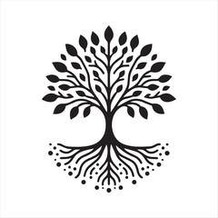 Surreal Tree on Mountain Illustration – Black and White Nature Symbol in Tribal Style © RS