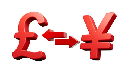 3d Red Pound And Yen Symbol Icons With Money Exchange Arrows On White Background 3d illustration