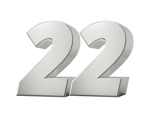 Silver 22 Twenty Two 3d Number Isolated On White Background 3d Illustration