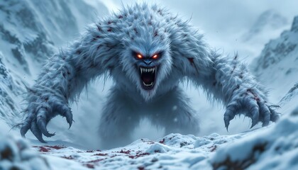 Ferocious Yeti in Snowy Mountains Digital Art