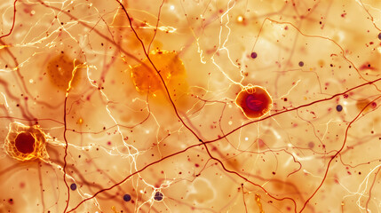 Vibrant Glowing Neuron Synapses with Neurotransmitters – Microscopic Brain Scan Close-Up