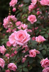 Delicate pink rose bush, single long-stemmed blooms, plant, blossom