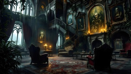 Obraz premium Gothic Mansion Interior Artwork Dark Fantasy Digital Painting