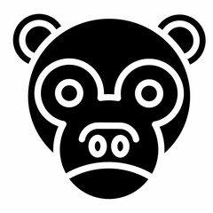 Simple illustration of a monkey face with round ears and nose.