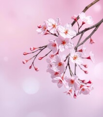 Fototapeta premium Soft pastel cherry blossoms float on an abstract, gradient background, serene and peaceful, aesthetic, landscape, sakura
