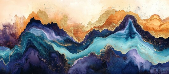 Obraz premium Abstract Gold & Blue Mountain Landscape
