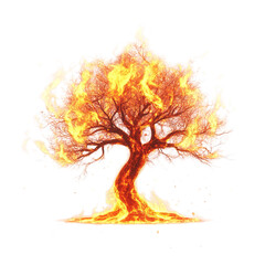 Burning tree illustration fire flames inferno nature danger heat blaze wildfire hot fiery artwork 3d render on transparent background