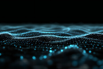 Flowing Waves of Glowing Blue Particles on Dark Background